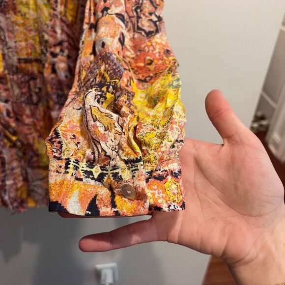 Jane Delancey Womens Multicolor Shirt Top 1X Button Up Rayon Pleated Long Sleeve - Picture 2 of 9